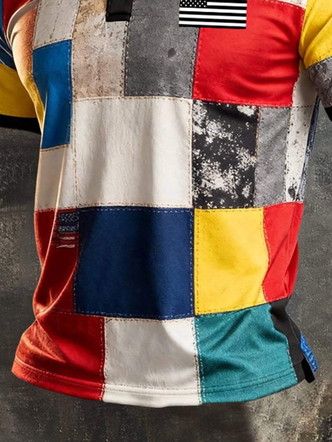 Men's Retro "Patriot" Color-Block Short-Sleeve Polo Shirt