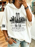 Women's Retro  9.11 Never Forget Print  Hooded Sweatshirt