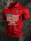Men'S America Flag Print Casual Polo Shirt