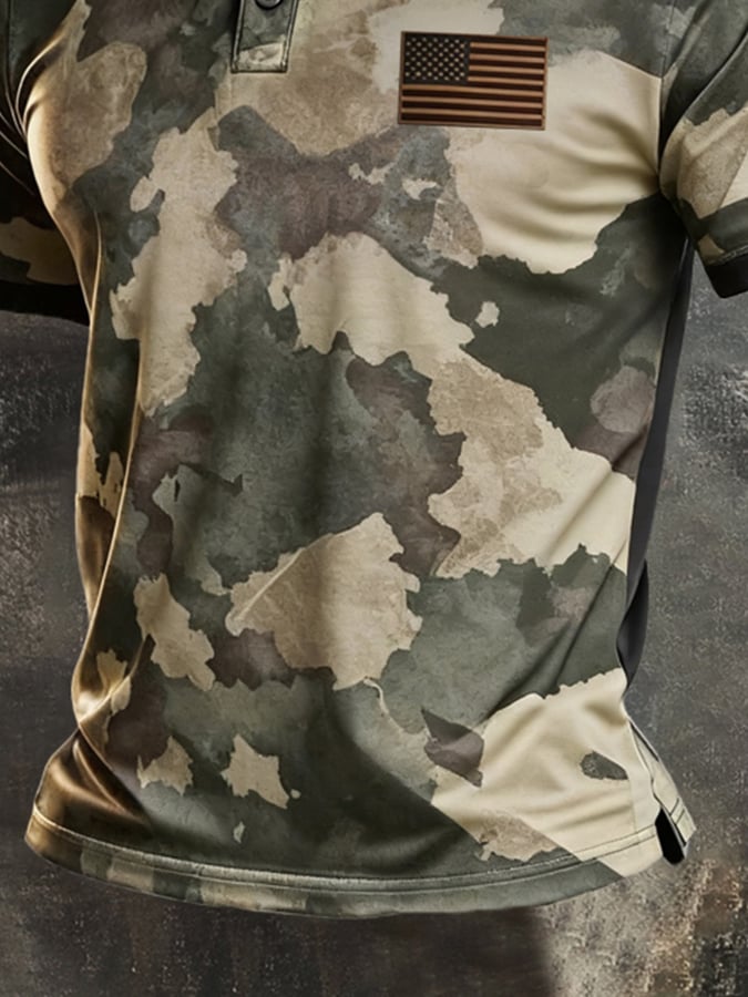 Men's Retro "Patriot" Color-Block Short-Sleeve Polo Shirt
