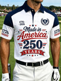 Men's Casual Artistic American 250th Anniversary Flag Print Polo Shirt