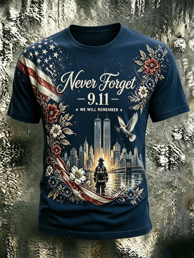 Men's 9.11 Never Forget Print Casual T-shirt