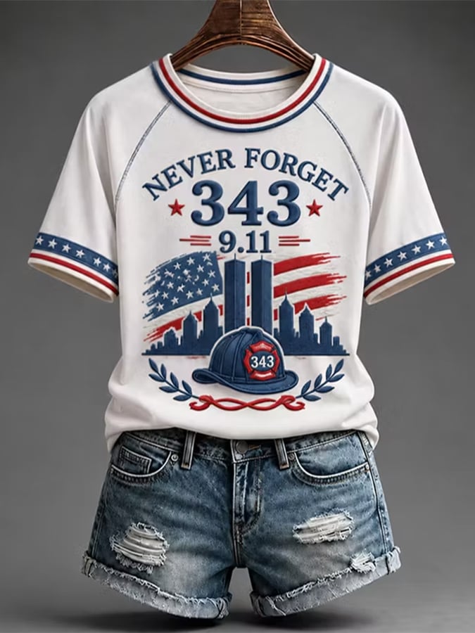 Women's 911 Never Forget Round Neck Raglan Sleeve T-Shirt
