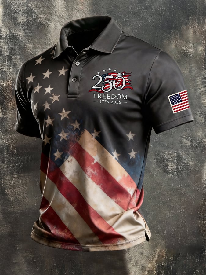 Men's Retro "Patriot" Color-Block Short-Sleeve Polo Shirt