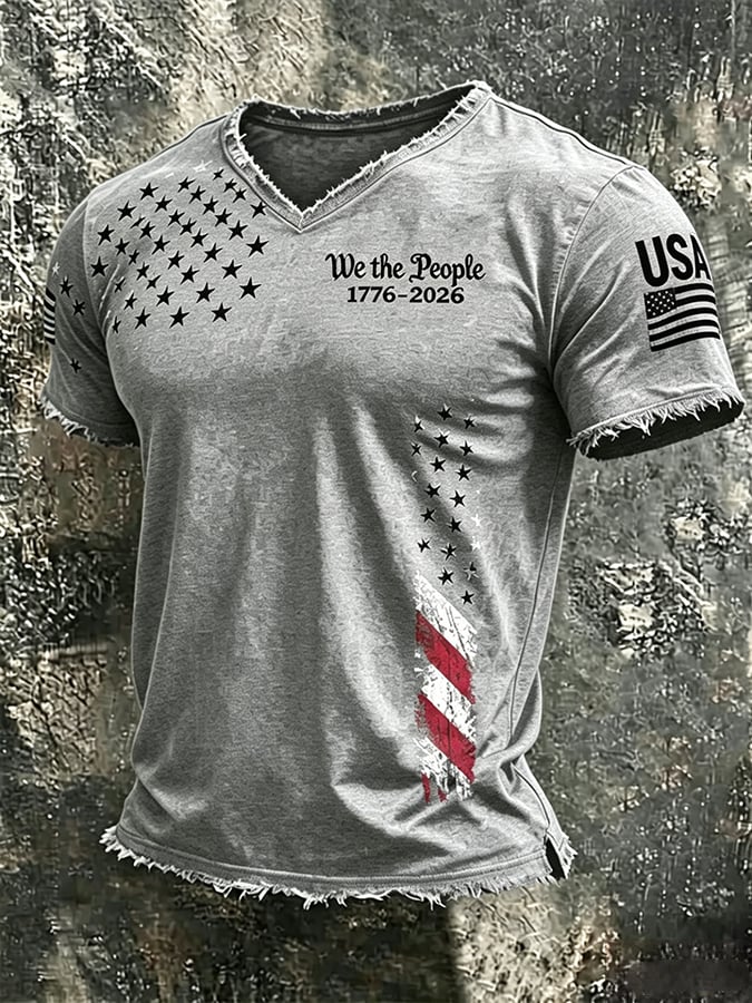 Men's  Independence Day We The People 1776-2026 Printed Casual T-Shirt