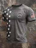 Men's Retro Color-Block Patriotic Crew-Neck Short-Sleeve T-Shirt
