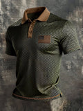 Men's Retro Patriot Color Block Polo Collar Short Sleeve