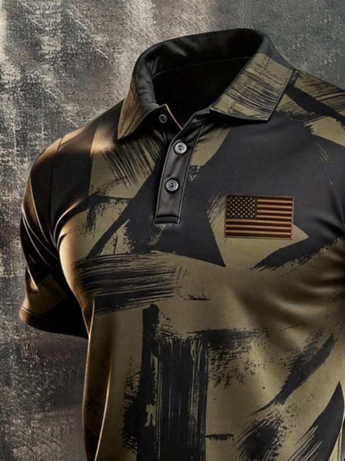 Men's Retro "Patriot" Color-Block Short-Sleeve Polo Shirt