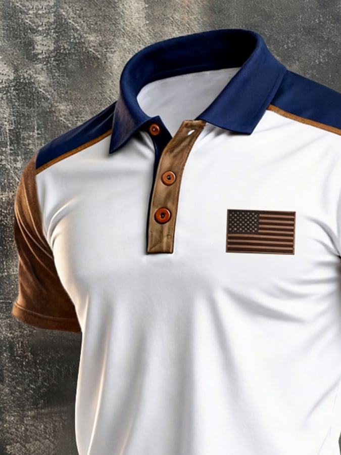 Men's Retro "Patriot" Color-Block Short-Sleeve Polo Shirt