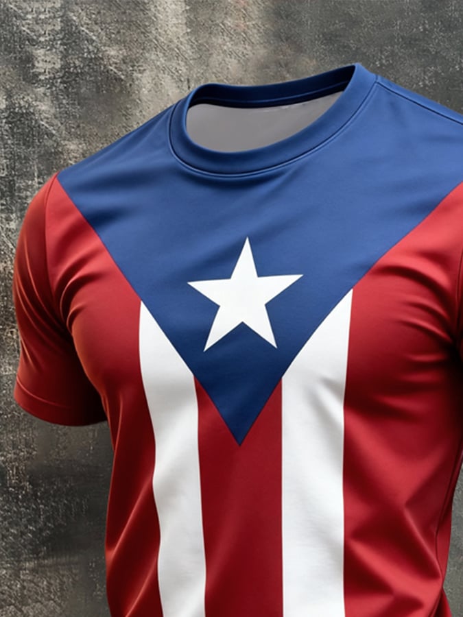 Men's Retro Patriotic Color-Block Crew Neck Short-Sleeve T-Shirt