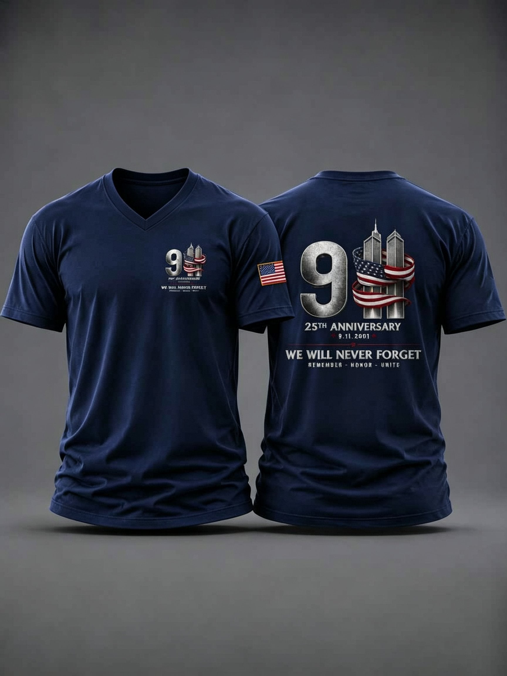 Men's Retro 9.11 Never Forget Commemorative Printed Casual T-Shirt