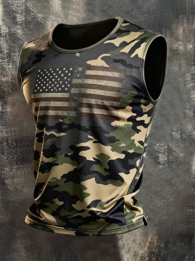 Men's Retro Independence Day Patriot Crew Neck Tank Top