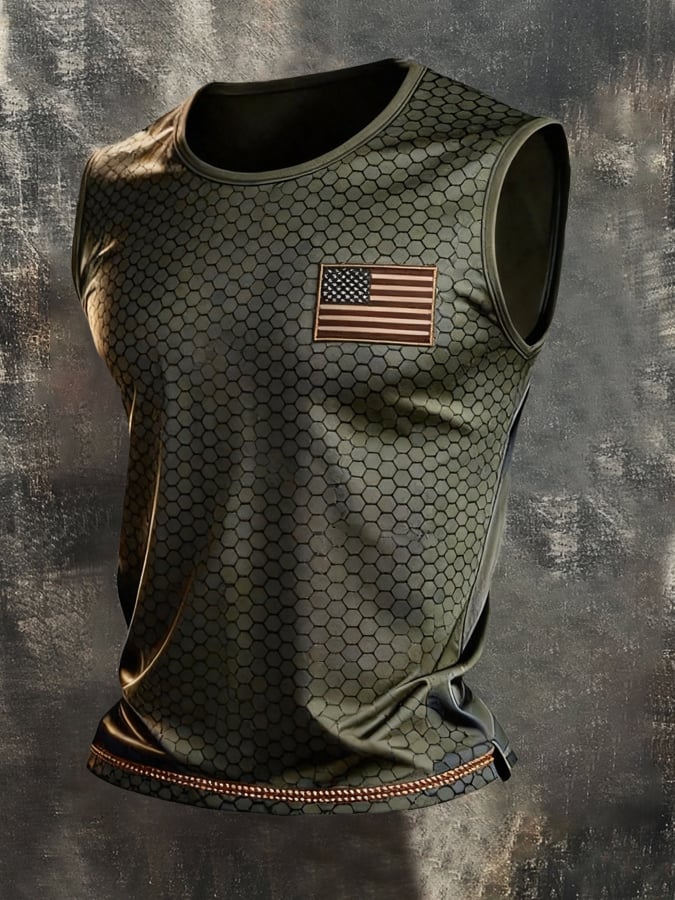 Men's Retro Independence Day Patriot Crew Neck Tank Top