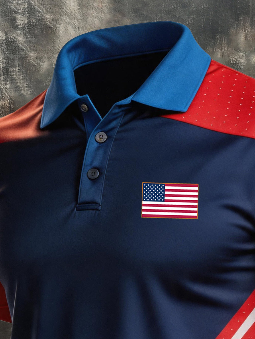 Men's Retro Patriotic Color-Block Short-Sleeve Polo Shirt