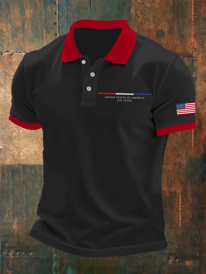 Men's 250th Anniversary National Flag Print Casual Polo Shirt