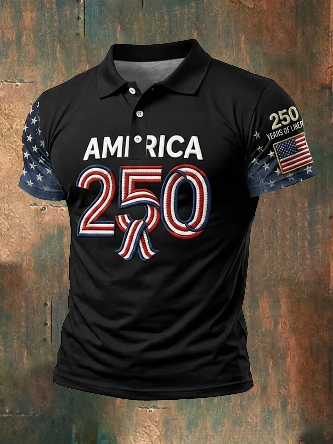 Men's 250th Anniversary National Flag Print Casual Polo Shirt