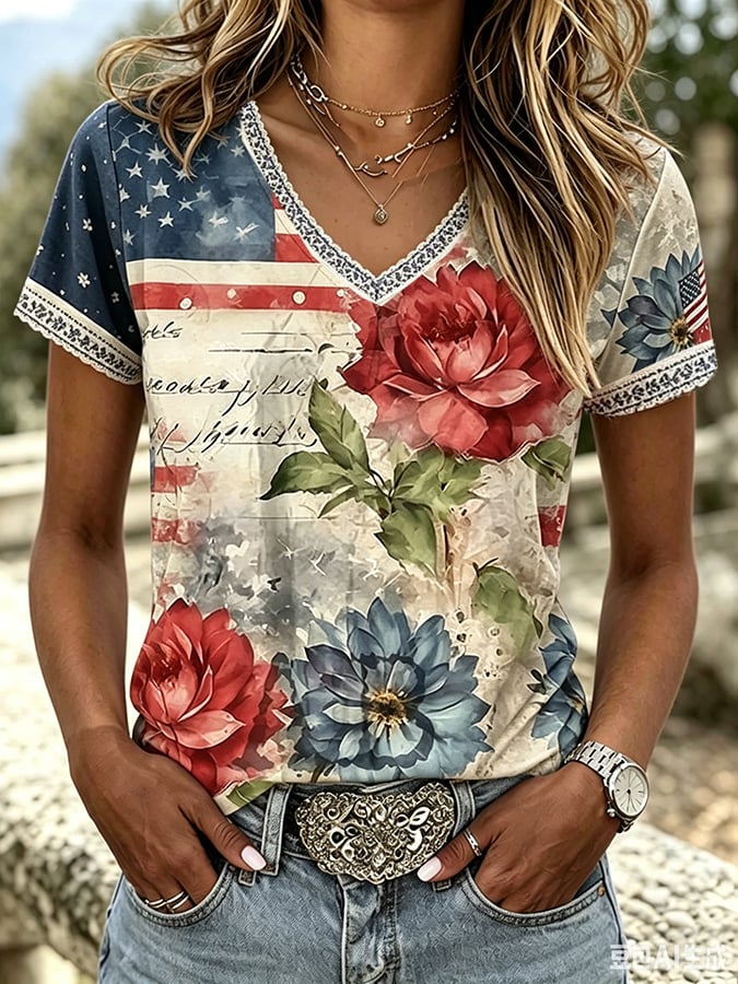 Women's casual retro American 250th  T-shirt