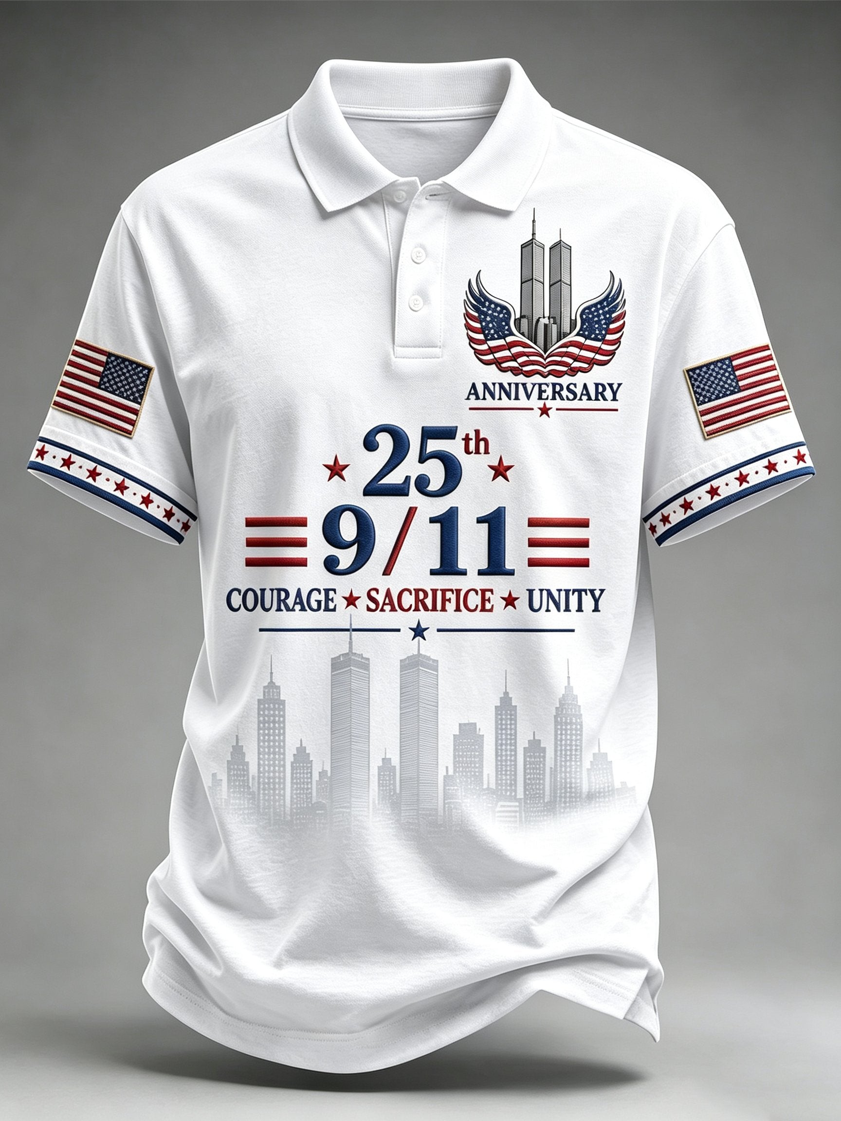 Men's Retro 9.11 Never Forget Print Polo Shirt