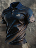 Men's Retro Patriotic Color-Block Short-Sleeve Polo Shirt