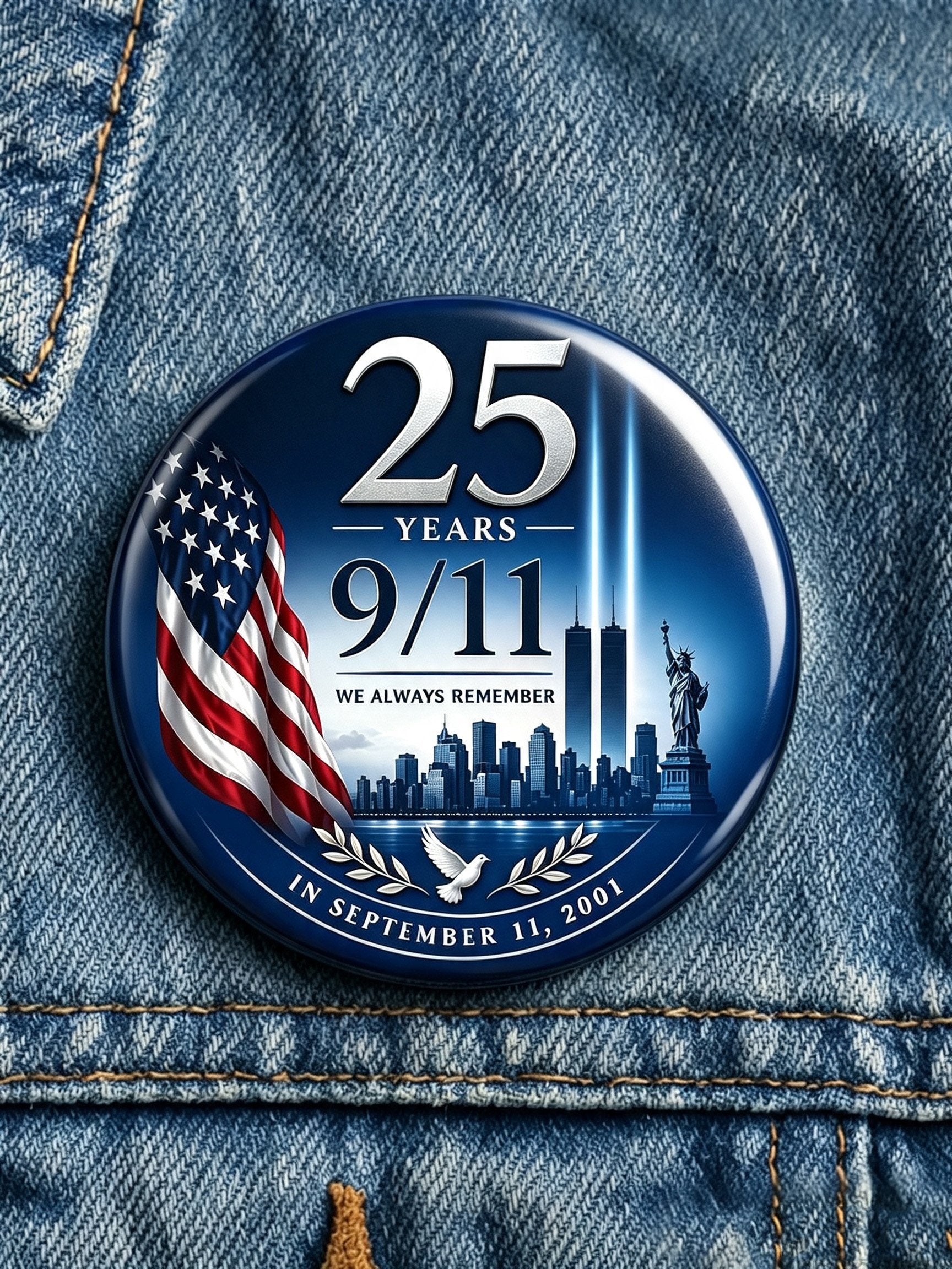 9/11 Memorial Printed Brooch