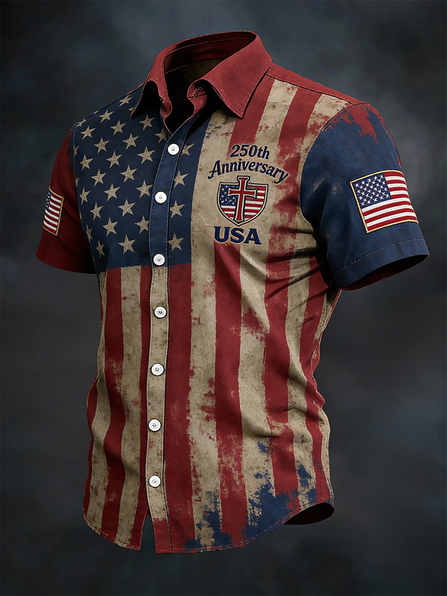 Men's Retro Faith American 250th Anniversary Short-Sleeved Shirt