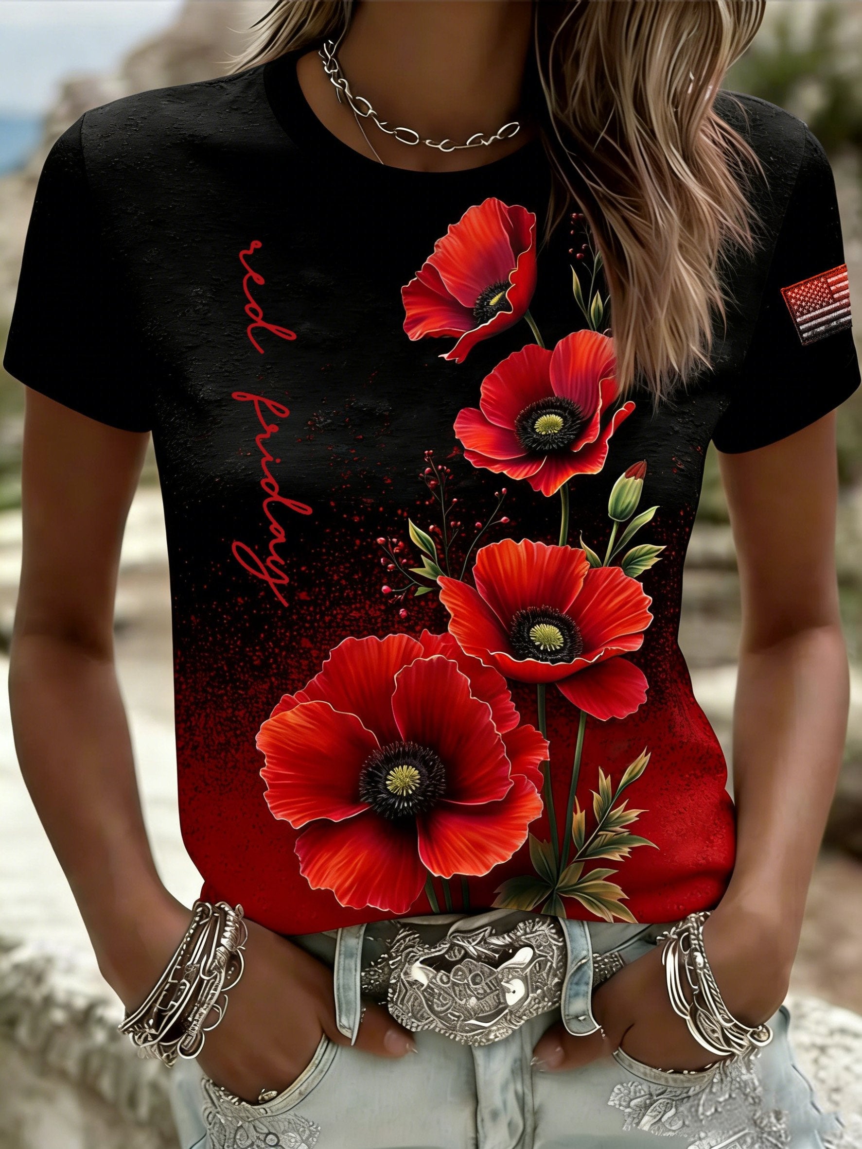 Women's Memorial Day Print Casual Crew Neck Top