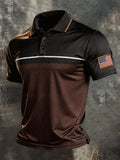 Men's Retro Patriotic Color-Block Short-Sleeve Polo Shirt
