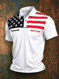 Men's American Flag Print Casual Polo Shirt
