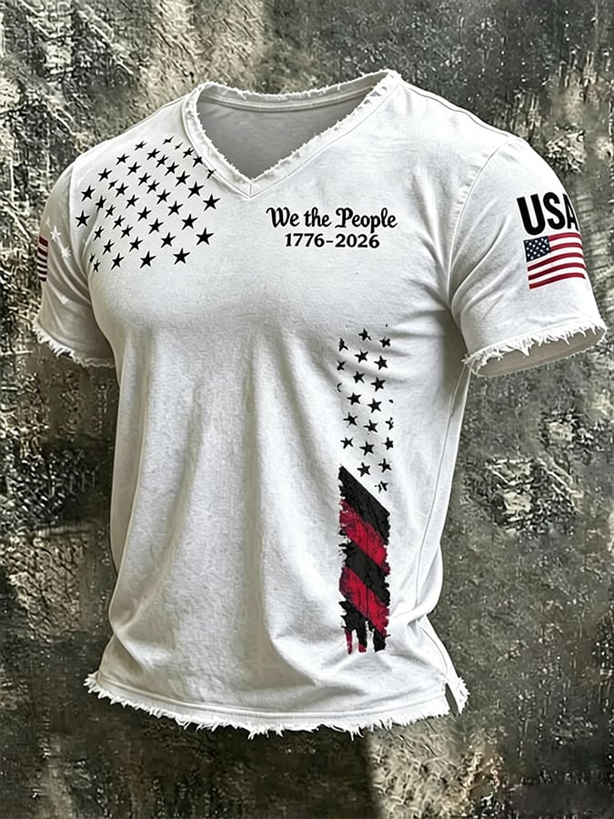 Men's  Independence Day We The People 1776-2026 Printed Casual T-Shirt