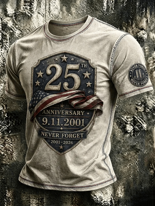 Men's Retro 9.11 Never Forget Commemorative Printed Casual T-Shirt