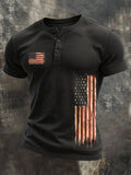 Men's Vintage Patriotic Waffle-Knit Henley T-Shirt