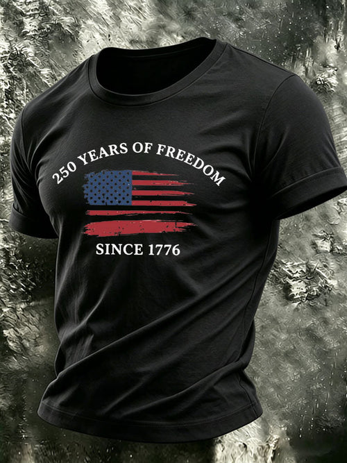 Men's 250 Years Of Freedom Since 1776 Patriotic USA Flag Tee