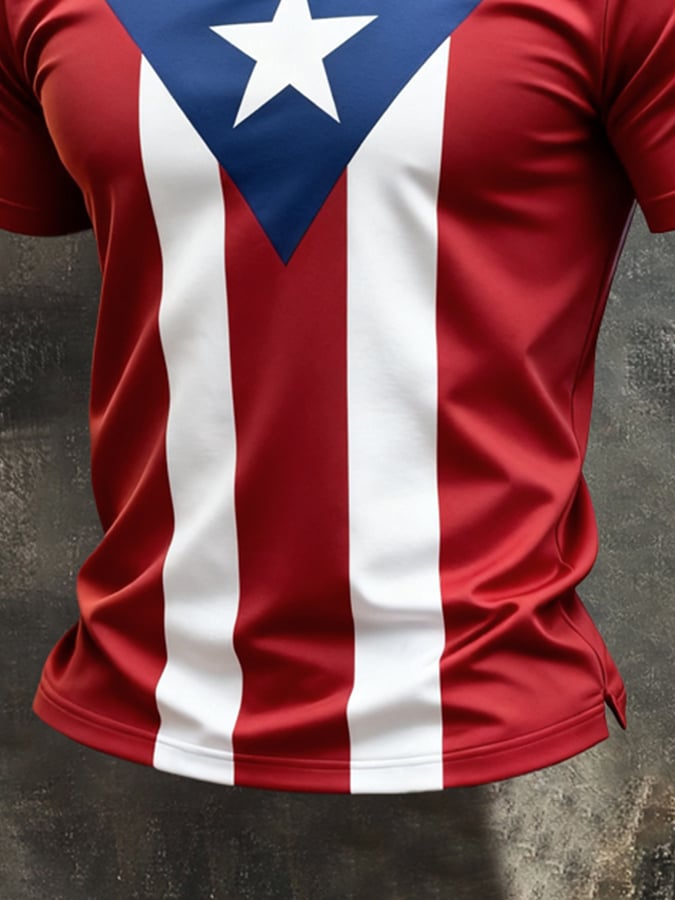 Men's Retro Patriotic Color-Block Crew Neck Short-Sleeve T-Shirt