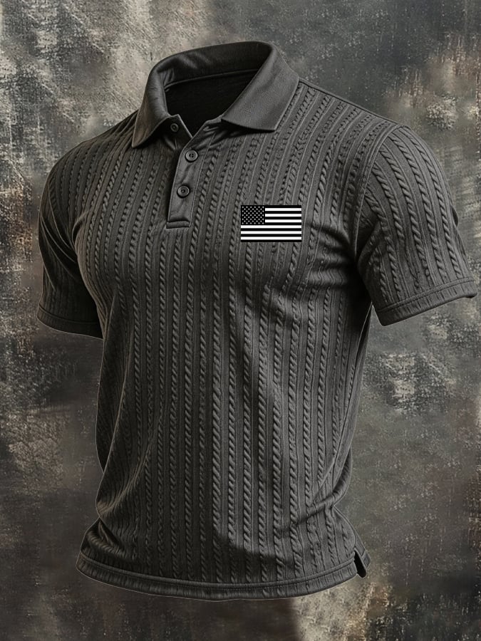 Men's Retro Textured Color-Blocked Polo Collar Short Sleeves
