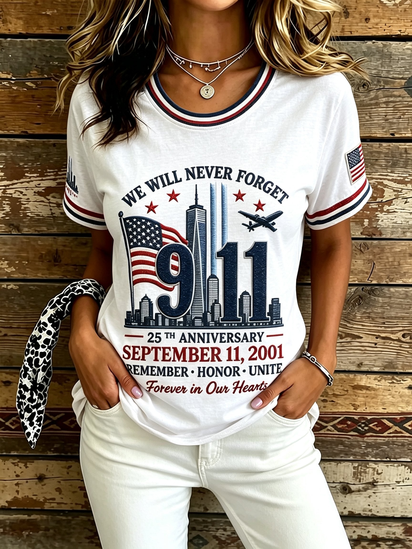 Women's Never Forget September 11 Print T-Shirt