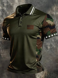 Men's America Flag Print Short-Sleeve Polo Shirt