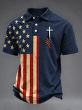 Men'S Independence Day Cross Print Casual Polo Shirt