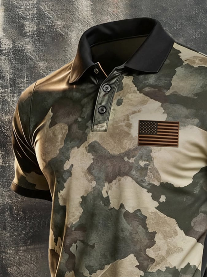 Men's Retro "Patriot" Color-Block Short-Sleeve Polo Shirt