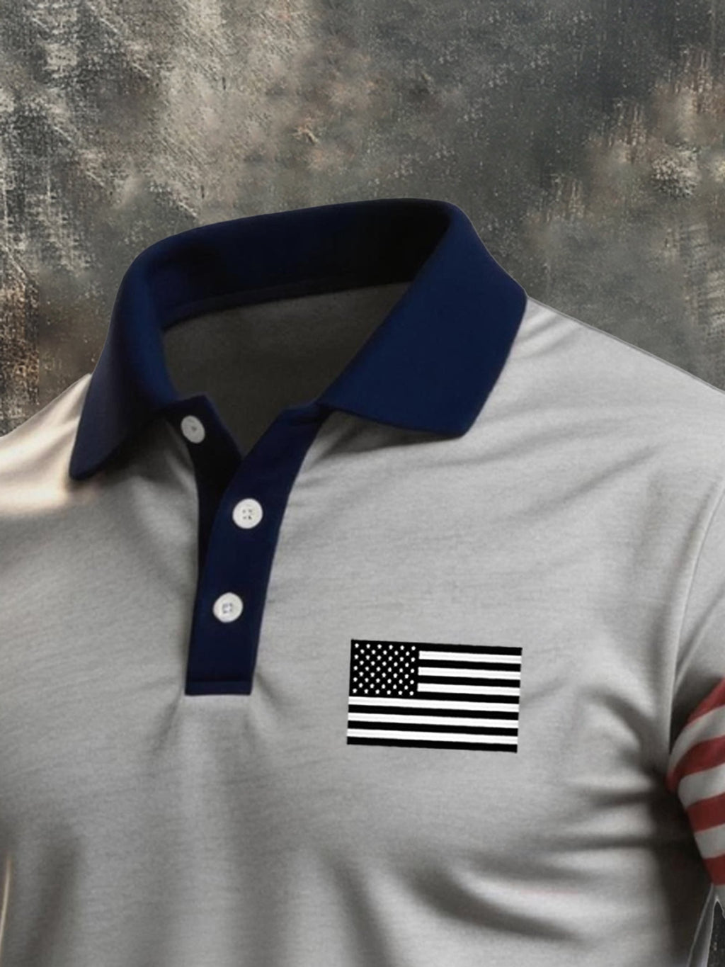 Men's Retro Patriotic Color-Block Short-Sleeve Polo Shirt
