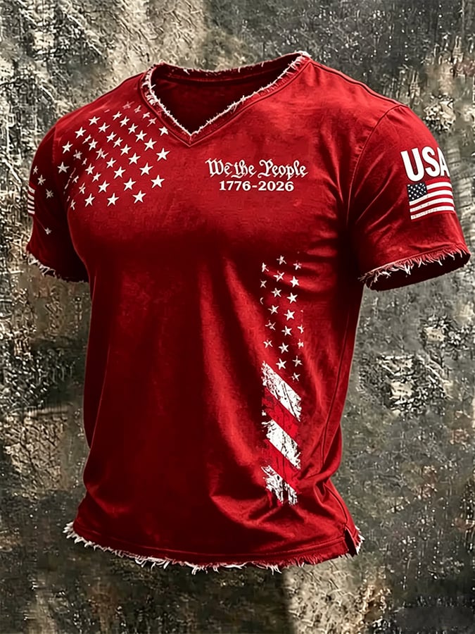 Men's  Independence Day We The People 1776-2026 Printed Casual T-Shirt