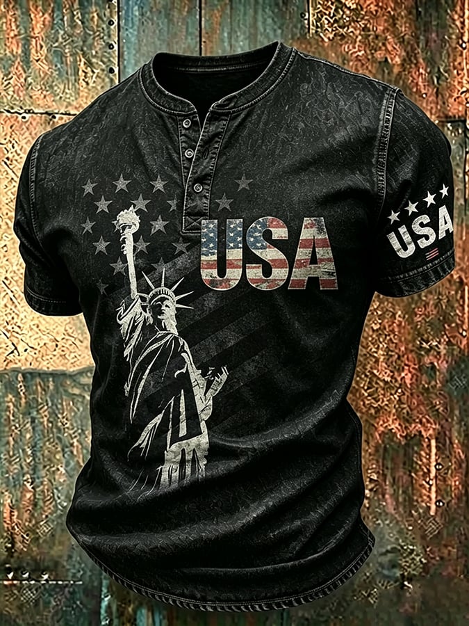 Men's American Flag Printed Casual T-Shirt