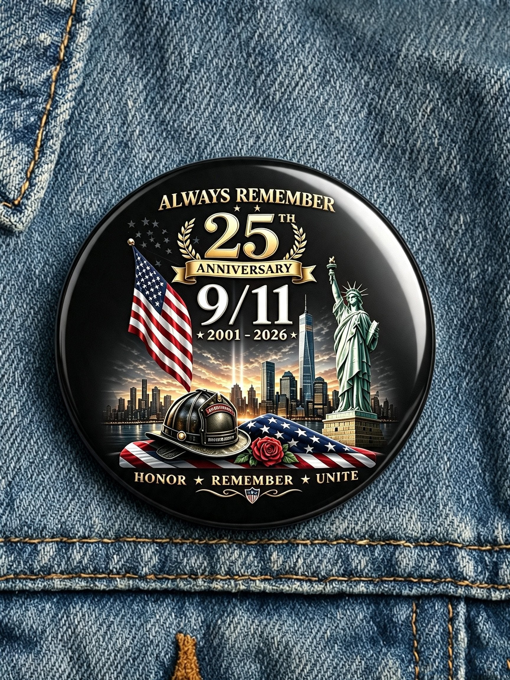 9/11 Memorial Printed Brooch
