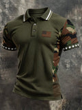 Men's Retro Waffle-Knit Patriotic Color-Block Short-Sleeve Polo Shirt