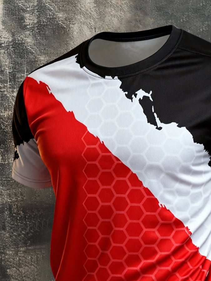 Men's Retro Patriotic Color-Block Crew Neck Short-Sleeve T-Shirt