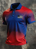 Men's Retro Patriotic Color-Block Short-Sleeve Polo Shirt