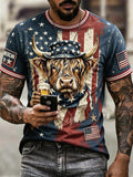 Men's American Flag Yak Print Short-sleeved T-shirt