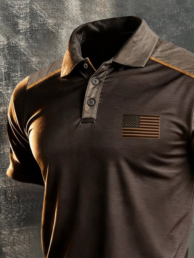 Men's Retro "Patriot" Color-Block Short-Sleeve Polo Shirt