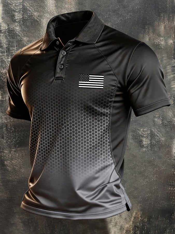 Men's Retro "Patriot" Color-Block Short-Sleeve Polo Shirt