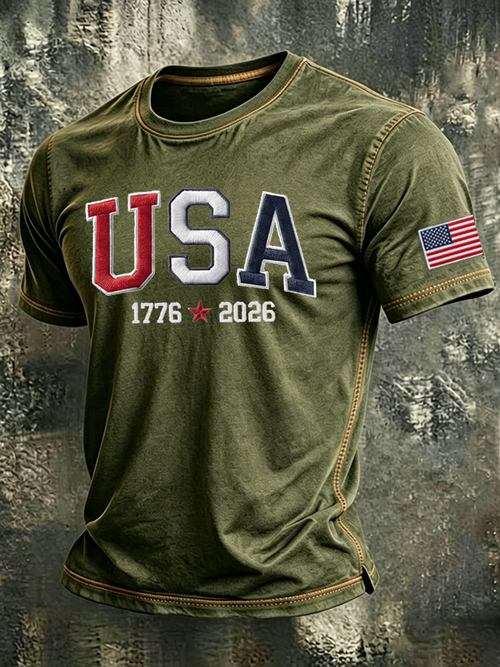 Men'S  USA 1776-2026 Printed Casual T-Shirt