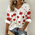 Women's Memorial Day Poppy Art Printed Casual Top